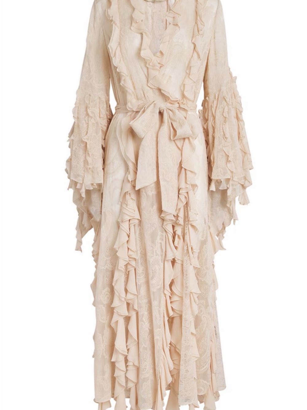ALICE + OLIVIA Ruffle Cher Maxi Robe in beige